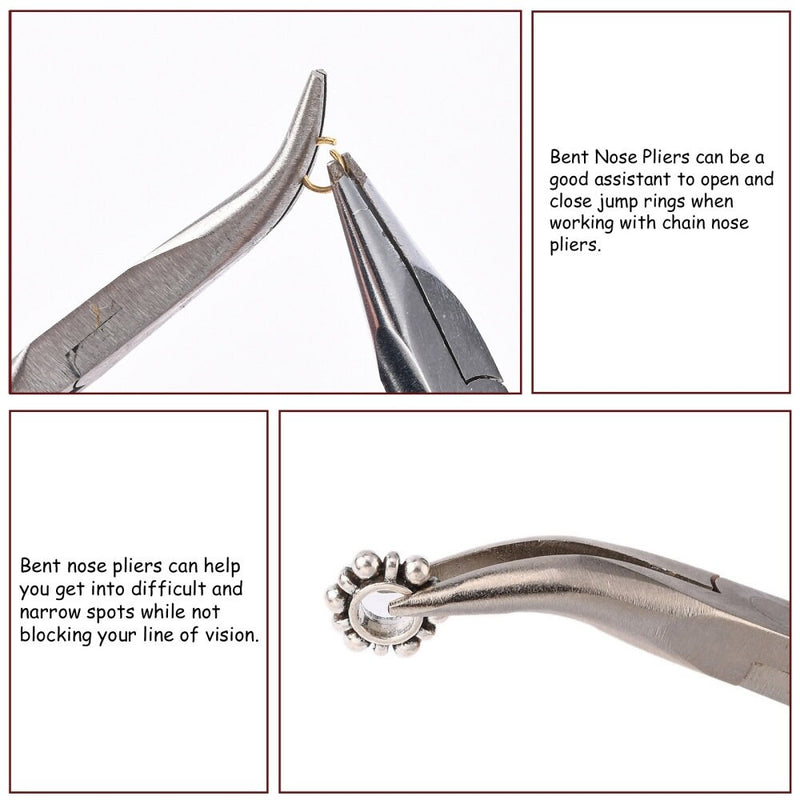 Bent nose pliers with comfort handle, 5" long, rustless carbon steel, Beadthoven brand.