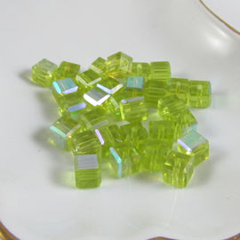 6mm AB peridot green faceted Czech glass crystal cube beads, 7.5" strand, ~30 beads. Elegant | wedding | bridesmaids | Mother's Day | lime
