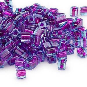 4mm blue color lined purple square beads, Miyuki # SB2651, 20gm, ~214 beads. Summer | beach | tropical | school color | Mardi Gras