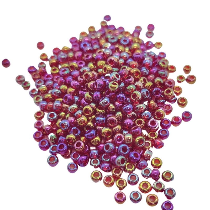 Size 8/0 transparent rainbow red seed beads, 20gm, ~600 beads. Valentine's Day | love | Christmas | ruby | purple | red