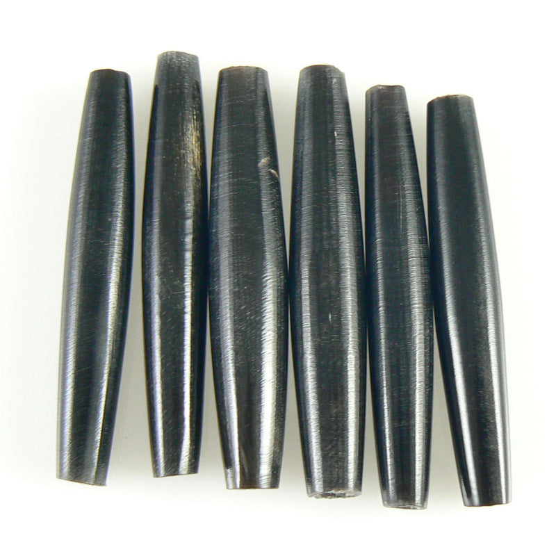 2" black, hand-carved hairpipe bone beads, 6 pcs.