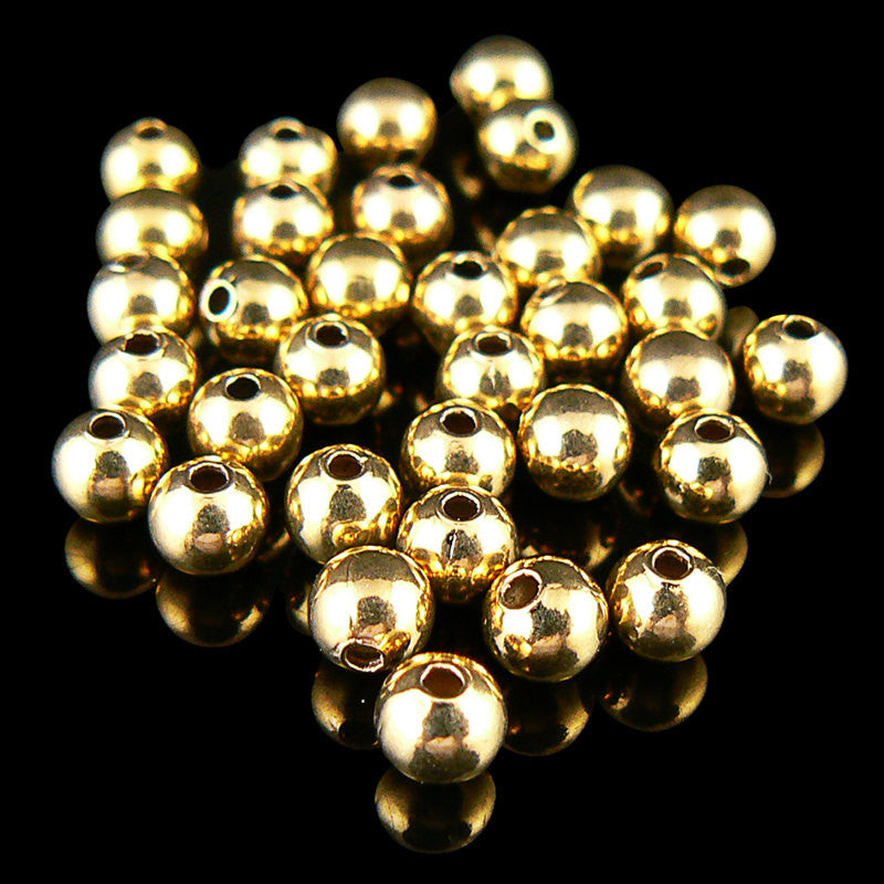 4mm gold plated brass smooth round beads, 50 pieces