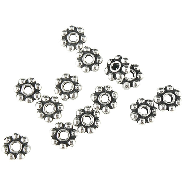 4mm silver plated, antiqued, beaded heishi spacer beads, 25 pcs.