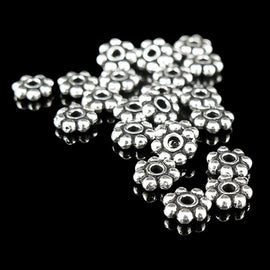 4mm silver plated, antiqued, beaded heishi spacer beads, 25 pcs.
