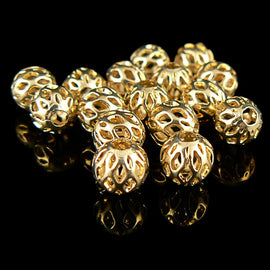 6mm open weave cut out, round gold plated brass beads, 25 pcs. Spacer | round gold plated beads | 6mm round metal beads