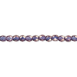 6mm faceted round, translucent purple & gold, Czech fire polished glass beads, 8.25" strand (34 beads) wedding | prom | rosary | royalty