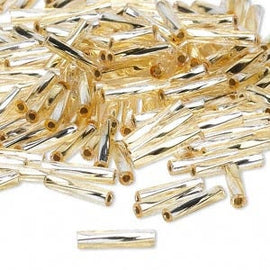 12 x 2.7mm silver lined two-toned light gold/ clear twisted glass bugle beads, Miyuki TW3931, 25g, ~240 beads. New Year's eve | anniversary