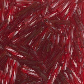12x2mm transparent cranberry twisted glass bugle beads, Miyuki #1716, 25g, ~420 beads. Christmas | Valentine's Day | patriotic | prom | love