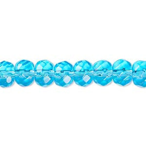 7x6mm - 8x6mm faceted rondelle, aqua, glass beads, 12 in strand