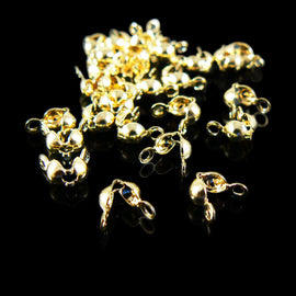 4mm gold plated clamshell bead tips w/ 2 loops, 144 pieces WHOLESALE
