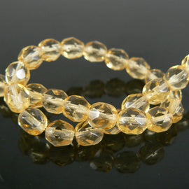 6mm faceted round honey Czech fire polished glass beads, 25 beads
