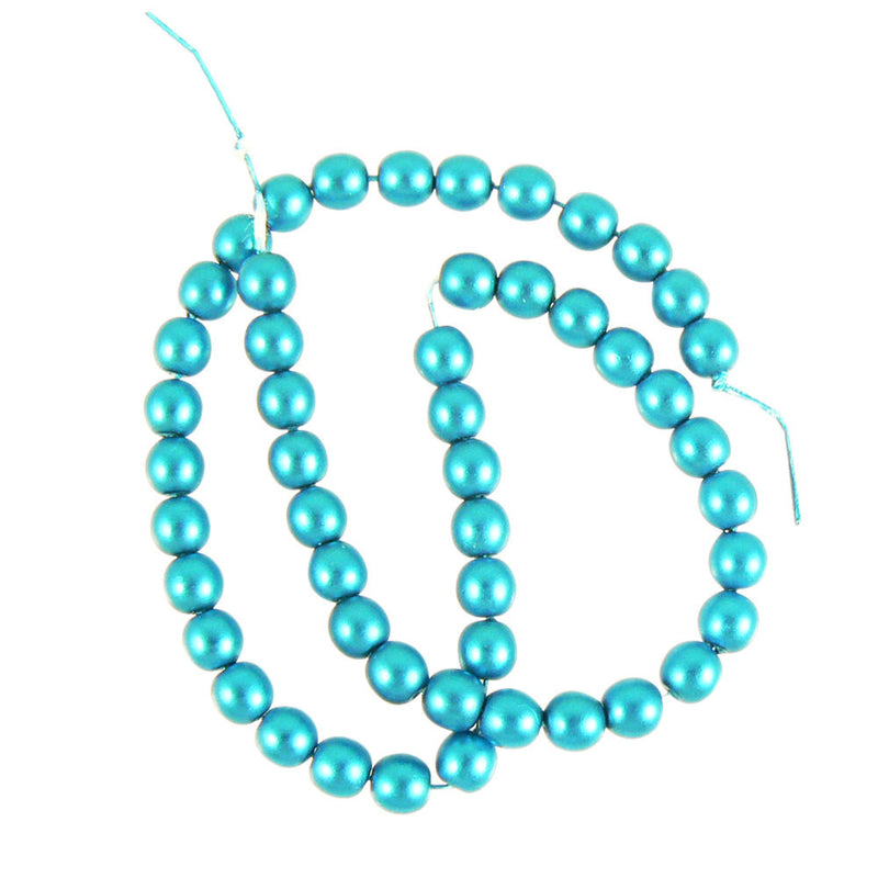 4mm matte electric turquoise glass pearls, 8 inch strand