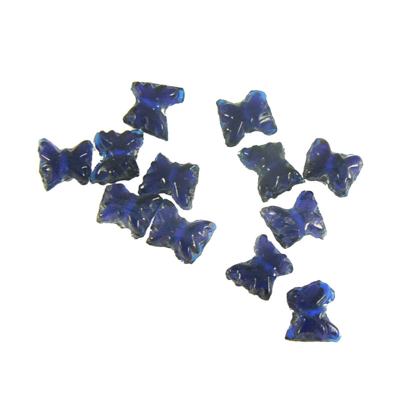 9mm x 8mm transparent cobalt blue pressed glass butterfly shaped beads, 50 pcs.