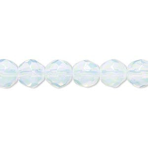 8mm faceted round, "sea opal" glass beads, 12" strand