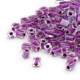 4mm clear color lined purple square beads, Miyuki SB243, 20gm, ~208 beads